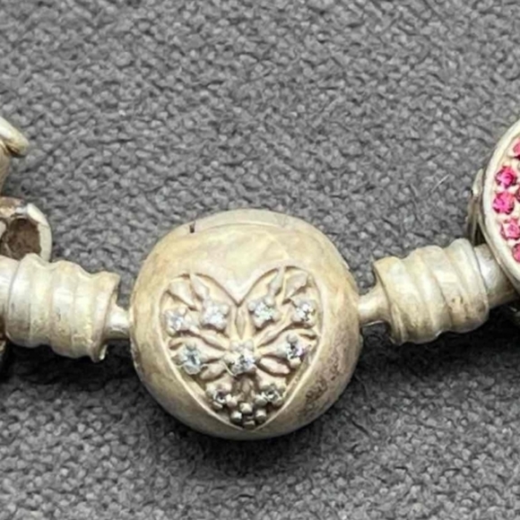 PANDORA 9.25 Silver stamped VINTAGE 7.25" Bangle Charm Bracelet 3 charms - Picture 5 of 11